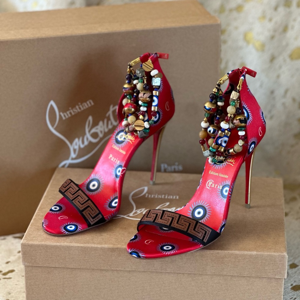 Christian Louboutin Red Print Satin Konstantinella Sandals 39
